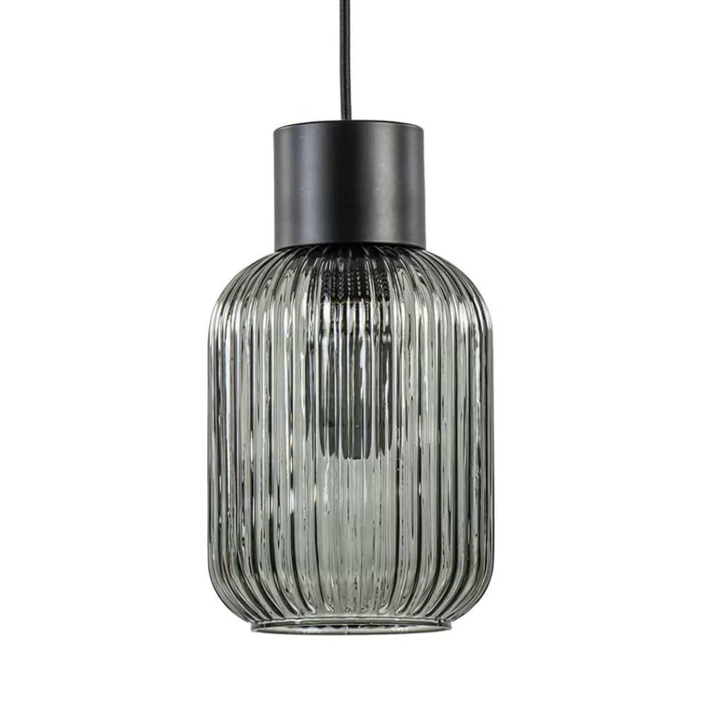 1-Lichts hanglamp zwart met smoke glazen cilinder>Straluma Best Sale