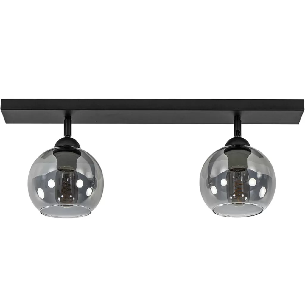 2-Lichts plafondlamp smoke glas met zwart>Straluma Clearance