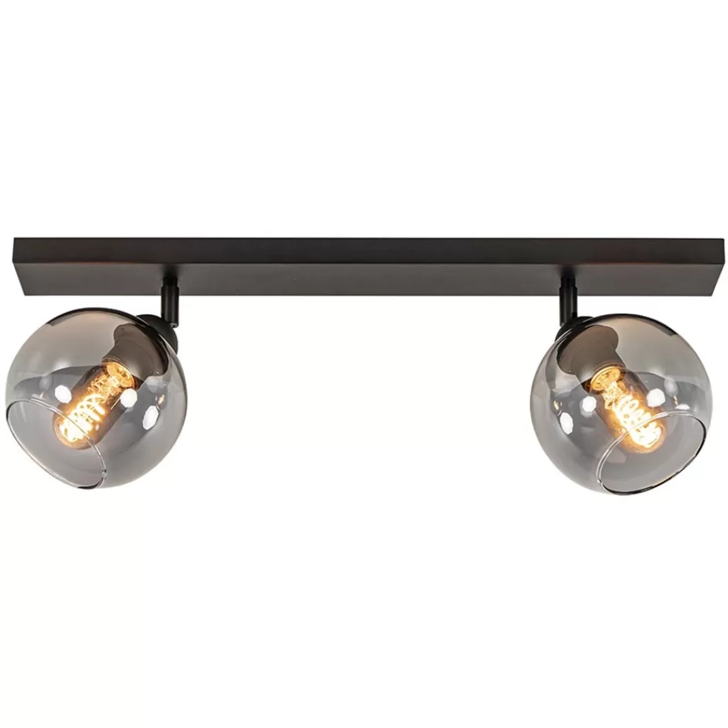 2-Lichts plafondlamp smoke glas met zwart>Straluma Clearance