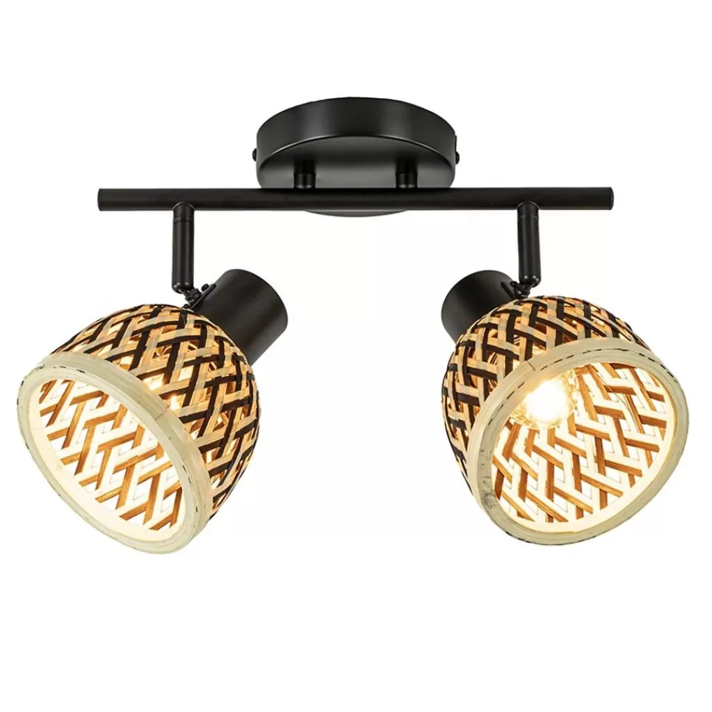 2-Lichts plafond/wandlamp zwart met bamboe kappen>Straluma Fashion