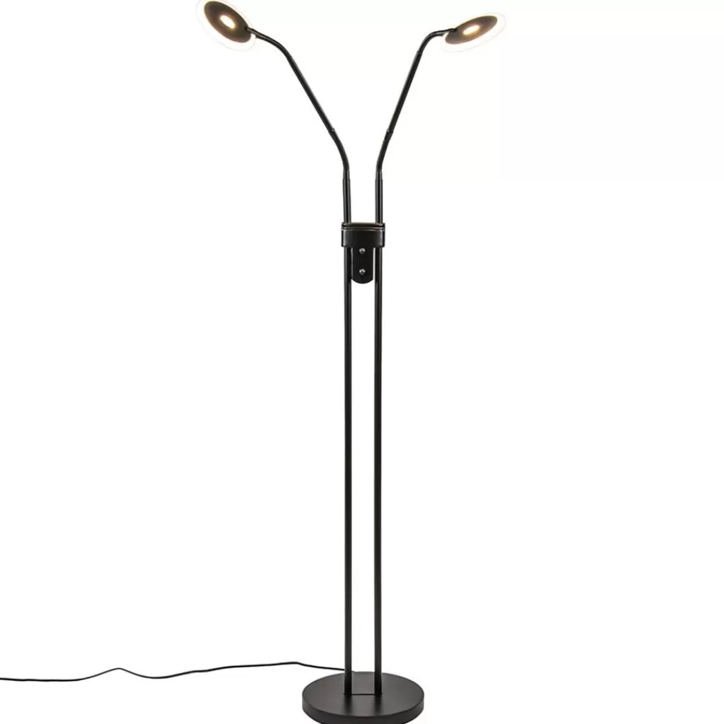 2-Lichts vloer/leeslamp zwart met dimbaar LED>Straluma Hot