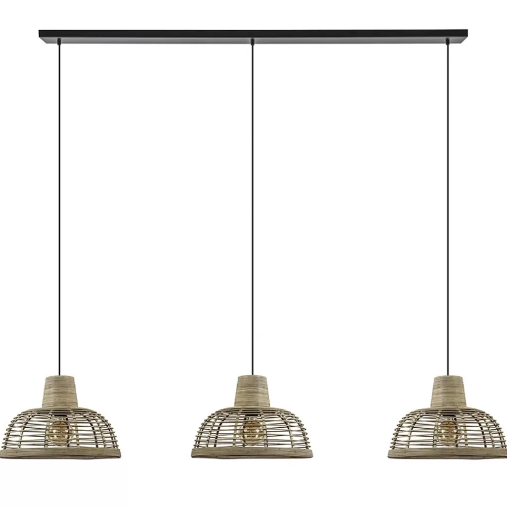 3-Lichts eettafelhanglamp zwart met rotan kappen>Straluma Discount