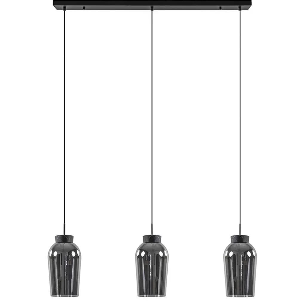 3-Lichts hanglamp balk zwart/marmer met smoke glas>Straluma Sale