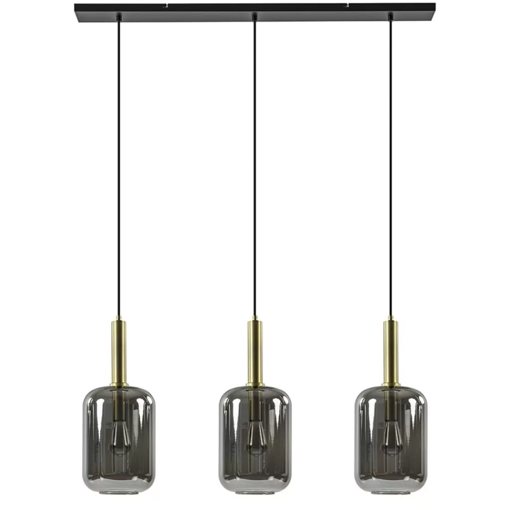 3-Lichts hanglamp Lekar antiek brons met smoke glas>Straluma Cheap