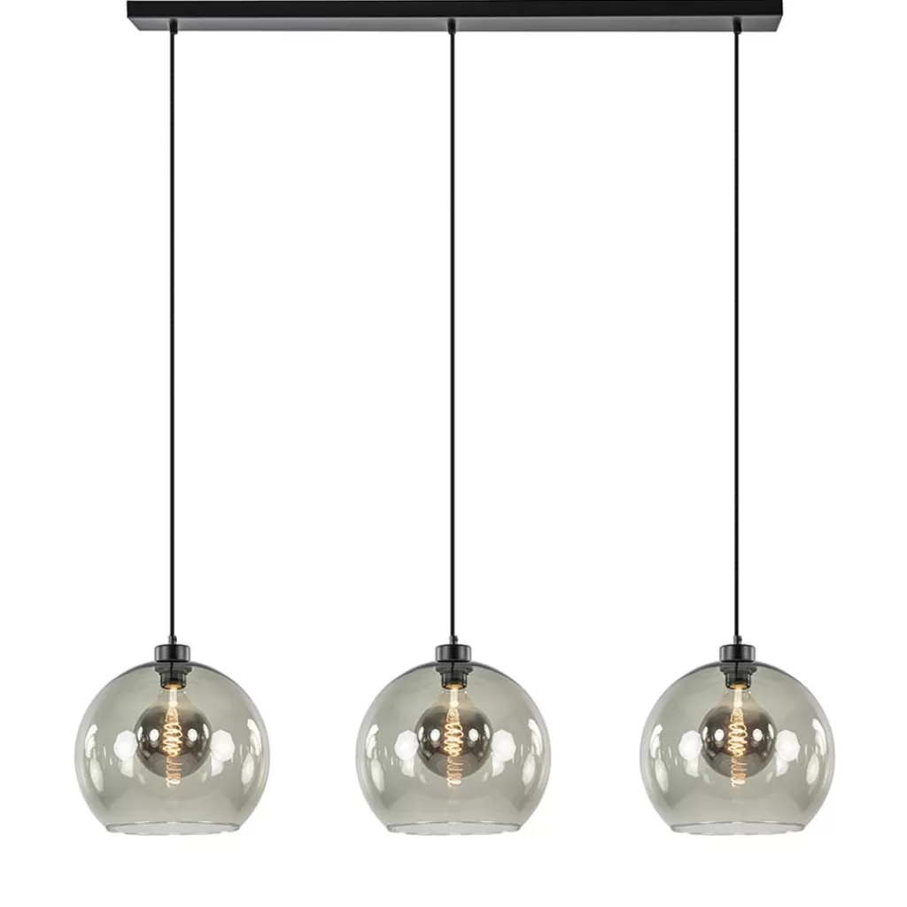 3-Lichts hanglamp zwart met smoke glas>Straluma Hot