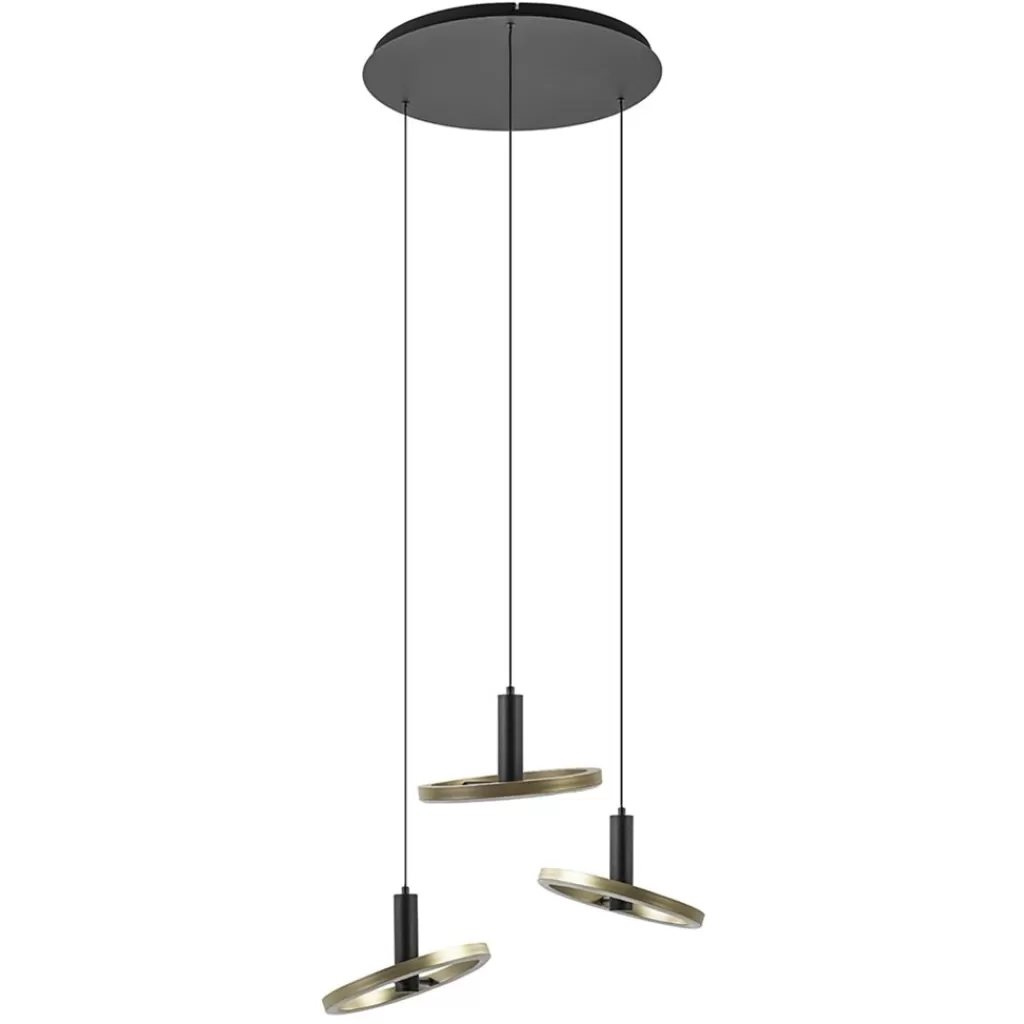 3-Lichts LED hanglamp ringen rond zwart/goud dimbaar>Straluma Cheap