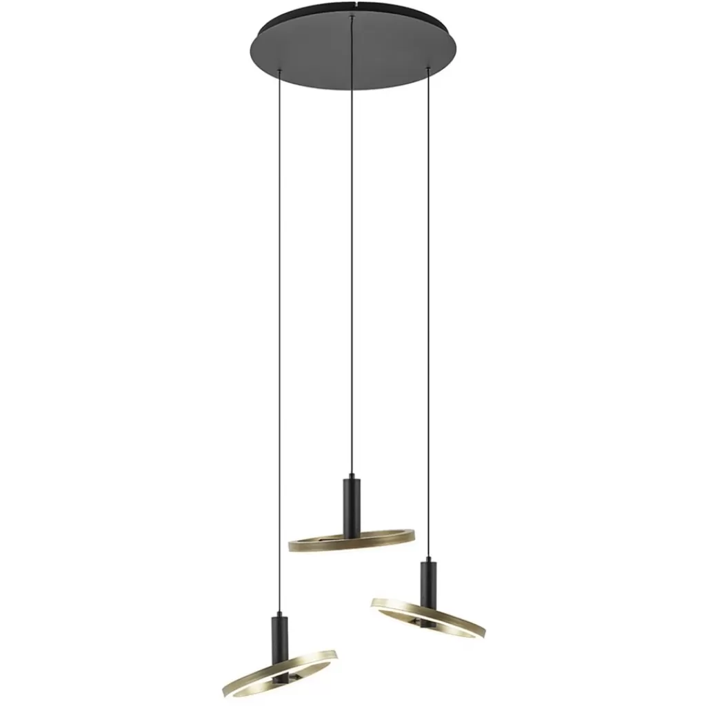 3-Lichts LED hanglamp ringen rond zwart/goud dimbaar>Straluma Cheap