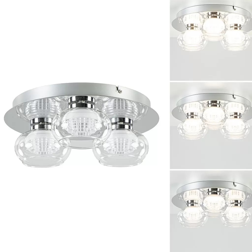 3-Lichts LED plafondlamp chroom met helder glas>Straluma Clearance