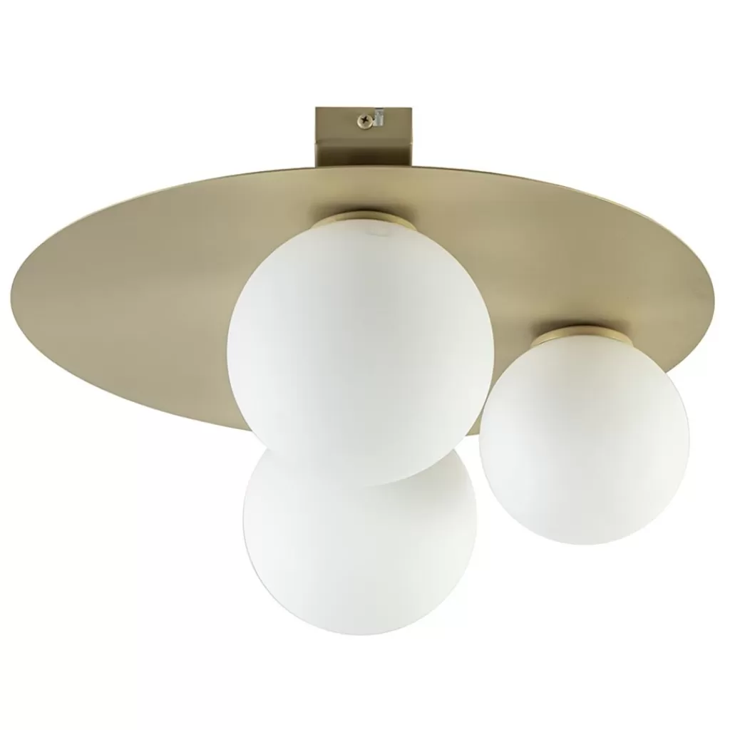 3-Lichts plafondlamp mat goud met witte bollen>Straluma Best Sale