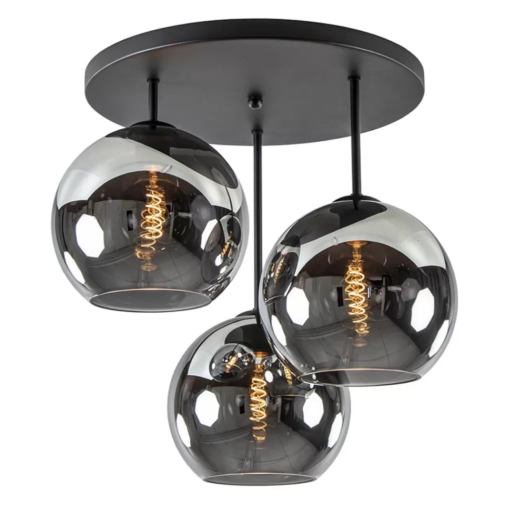 3-Lichts plafondlamp mat zwart met titanium glas>Straluma Store