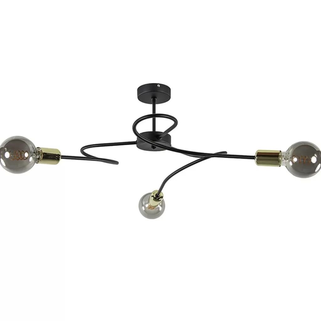 3-Lichts plafondlamp zwart met gouden pendels>Straluma Discount