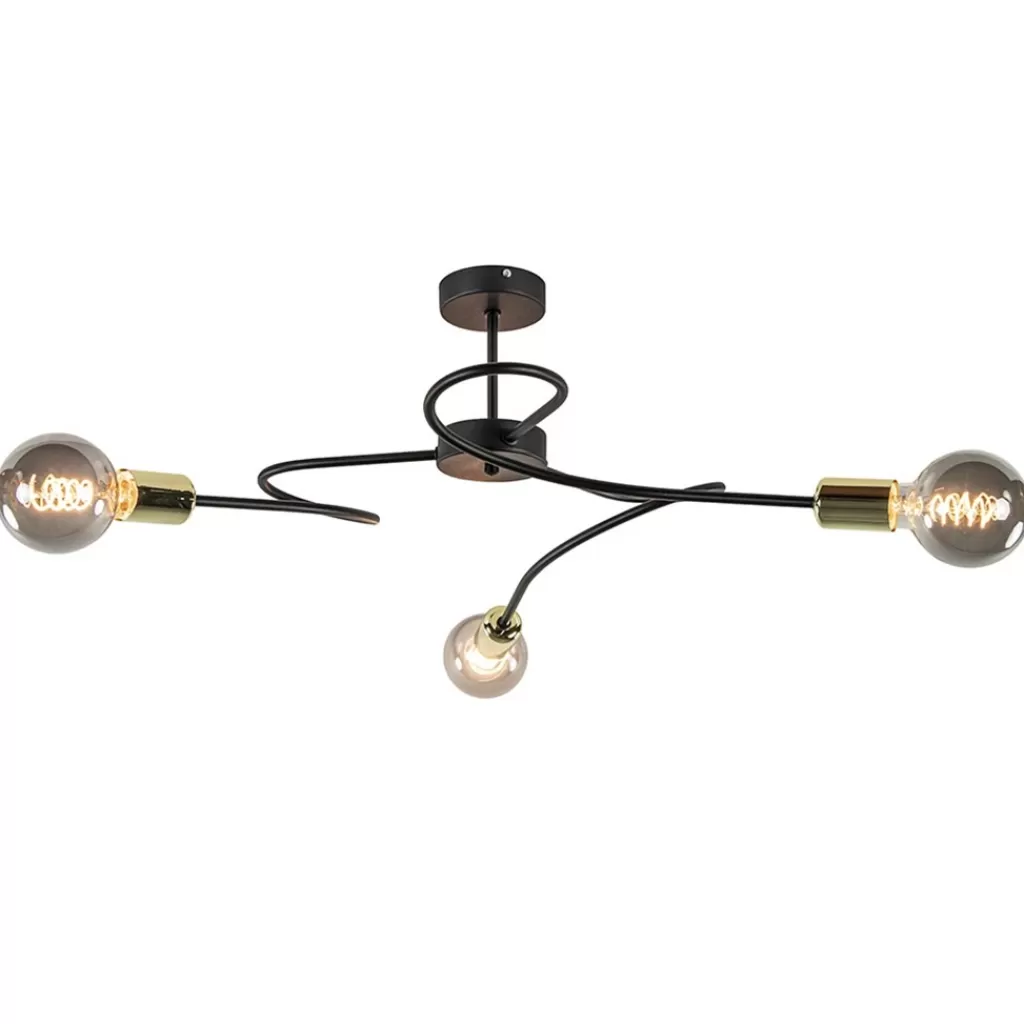 3-Lichts plafondlamp zwart met gouden pendels>Straluma Discount