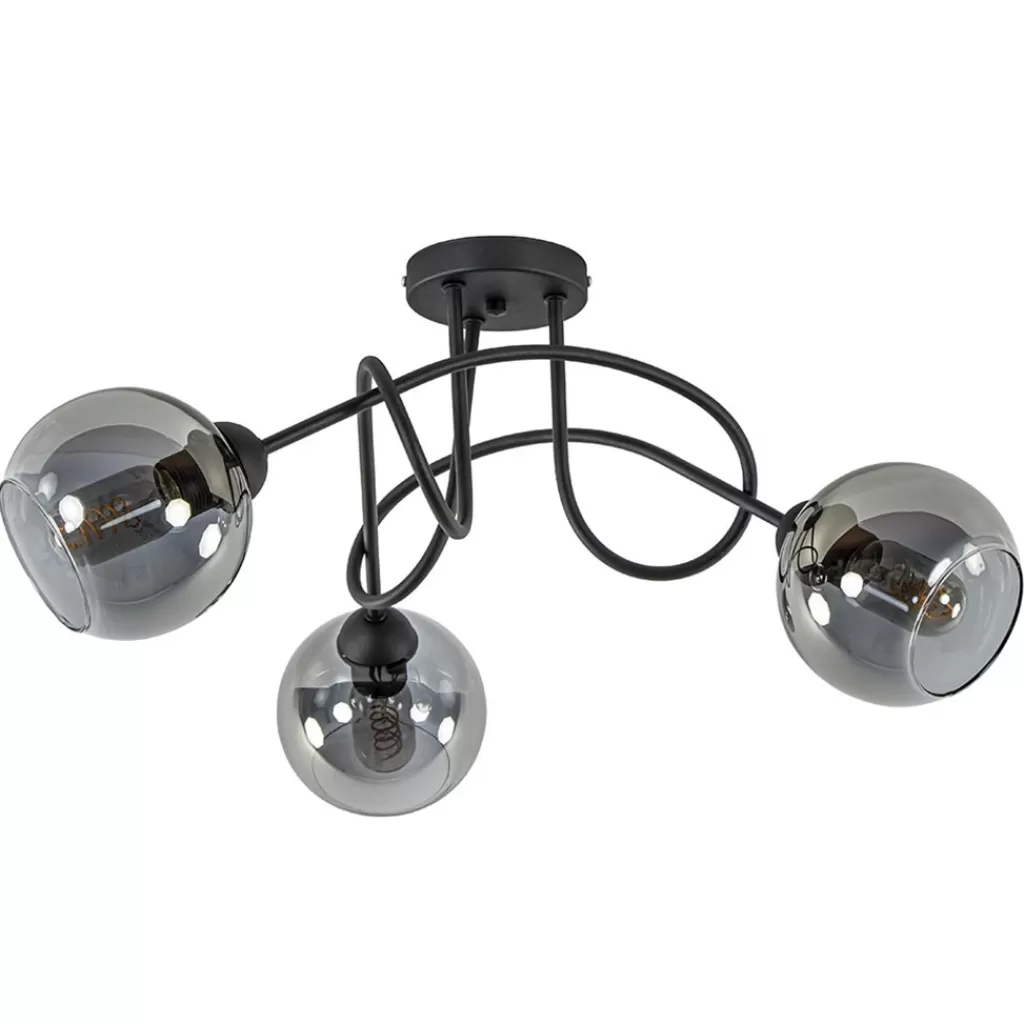 3-Lichts plafondlamp zwart met smoke glazen bollen>Straluma Outlet