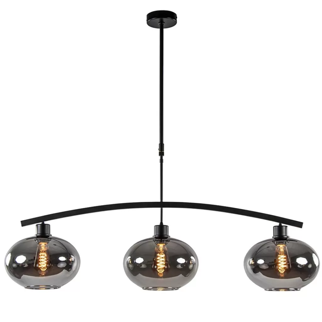 3-Lichts retro hanglamp zwart met smoke glas>Straluma Hot