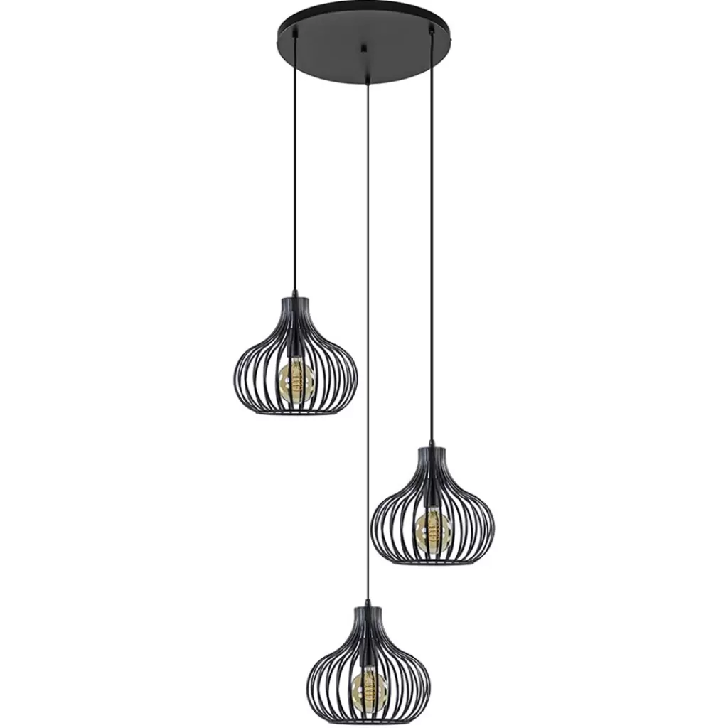 3-Lichts ronde hanglamp met zwarte draadkappen>Straluma Outlet