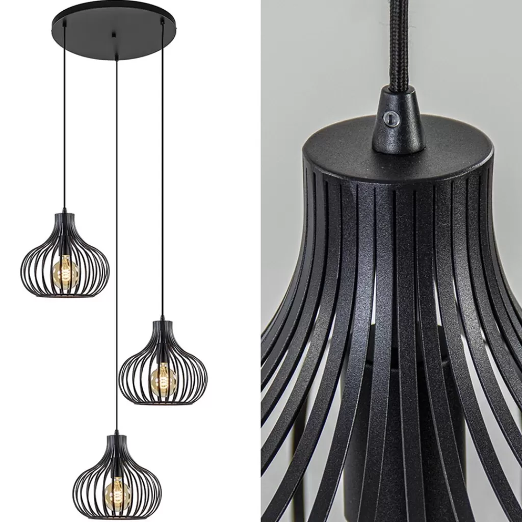 3-Lichts ronde hanglamp met zwarte draadkappen>Straluma Outlet