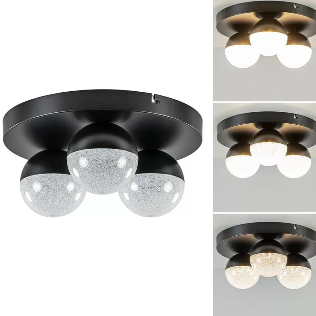 3-Lichts ronde LED plafondlamp zwart 3-standen dimbaar>Straluma Discount