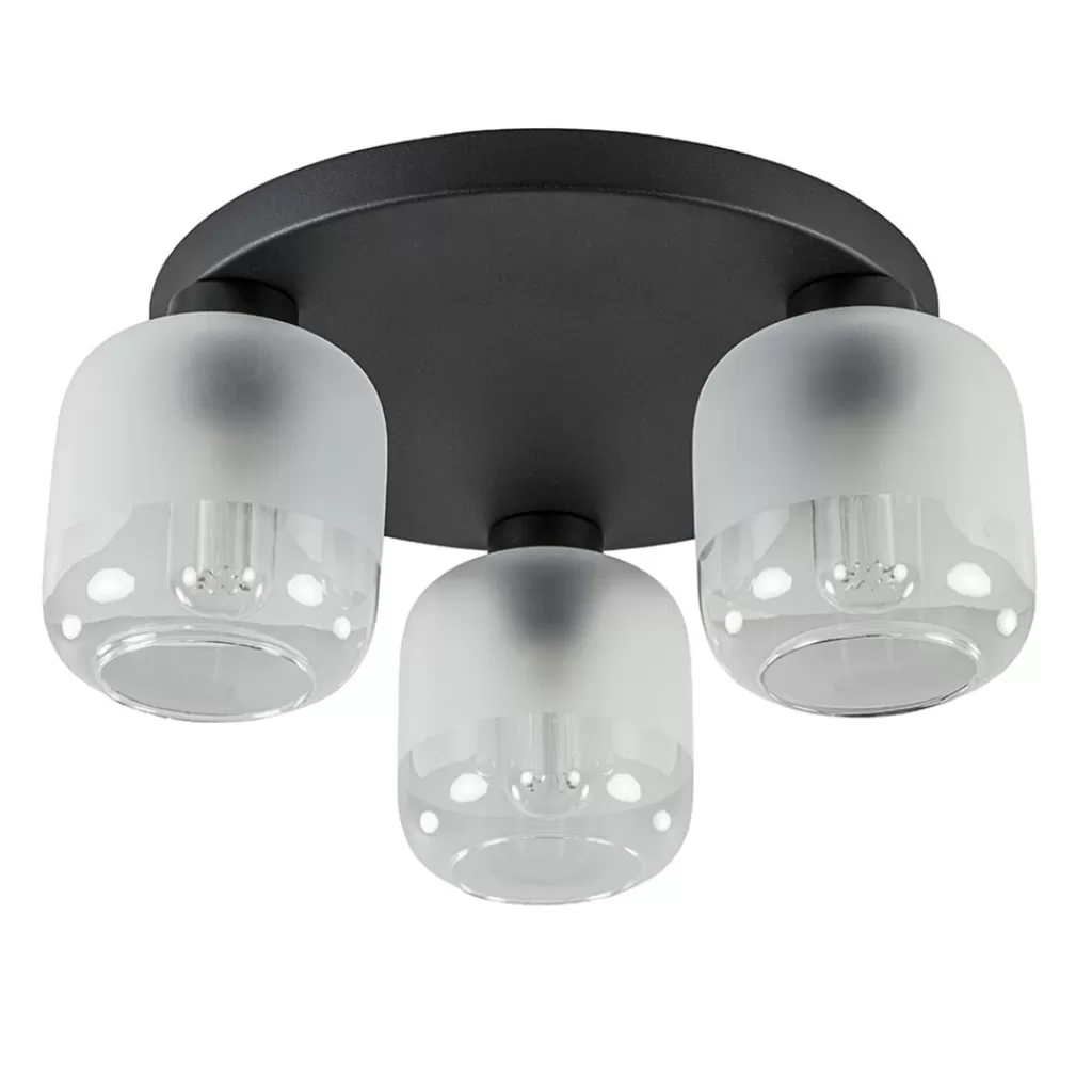 3-Lichts ronde plafondlamp zwart met helder/mat glas>Straluma Outlet