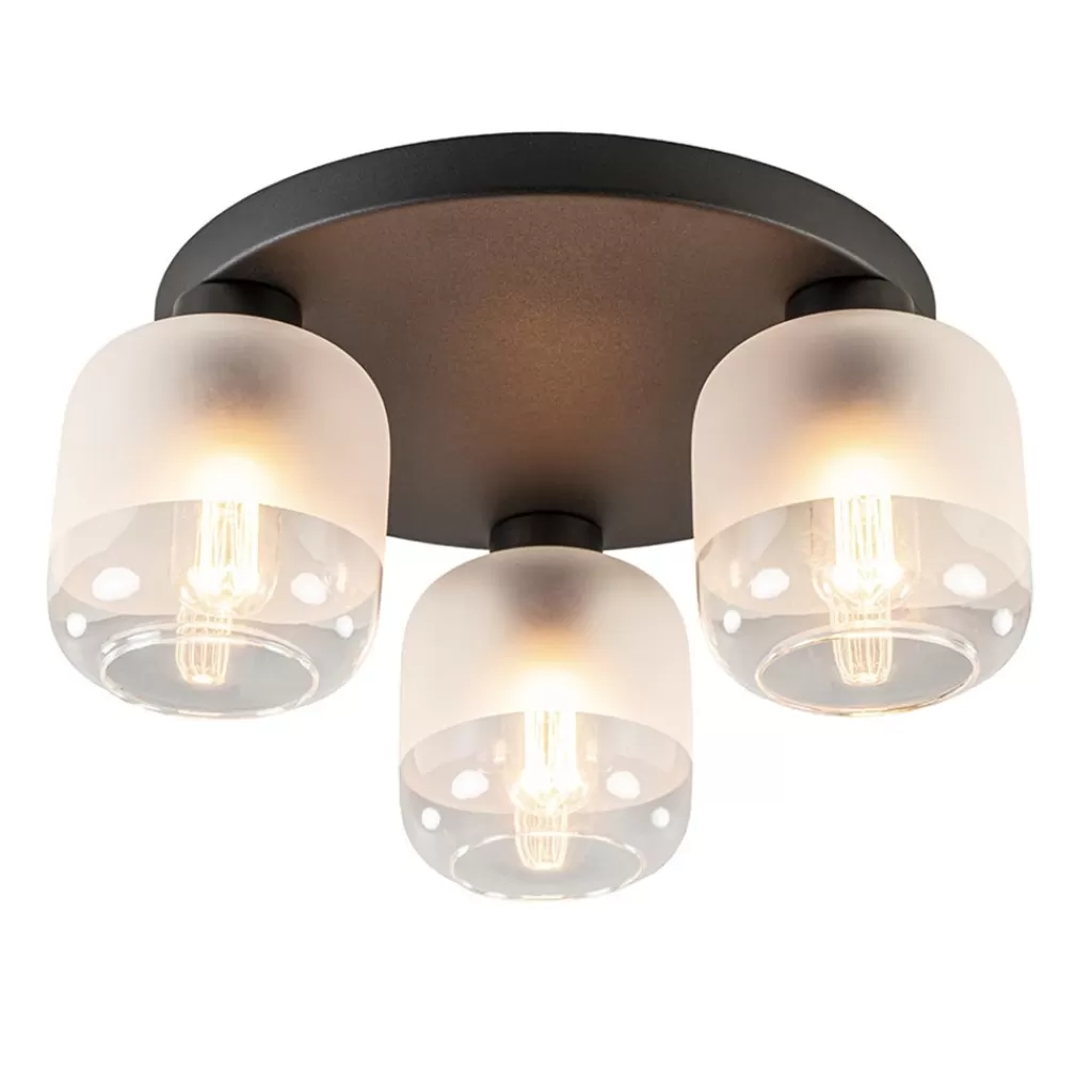 3-Lichts ronde plafondlamp zwart met helder/mat glas>Straluma Outlet