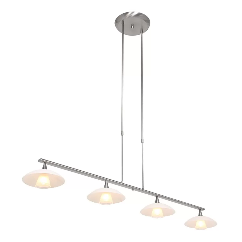 4-Lichts LED hanglamp staal met witte schotels dimbaar>Straluma Store