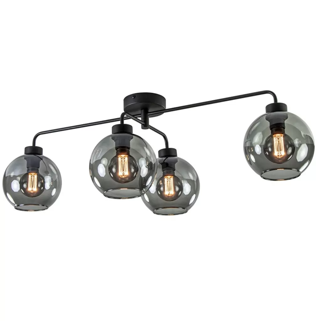 4-Lichts plafondlamp zwart met smoke glazen bollen>Straluma Flash Sale