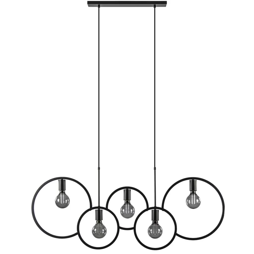 5-Lichts eettafelhanglamp ringen mat zwart>Straluma Shop