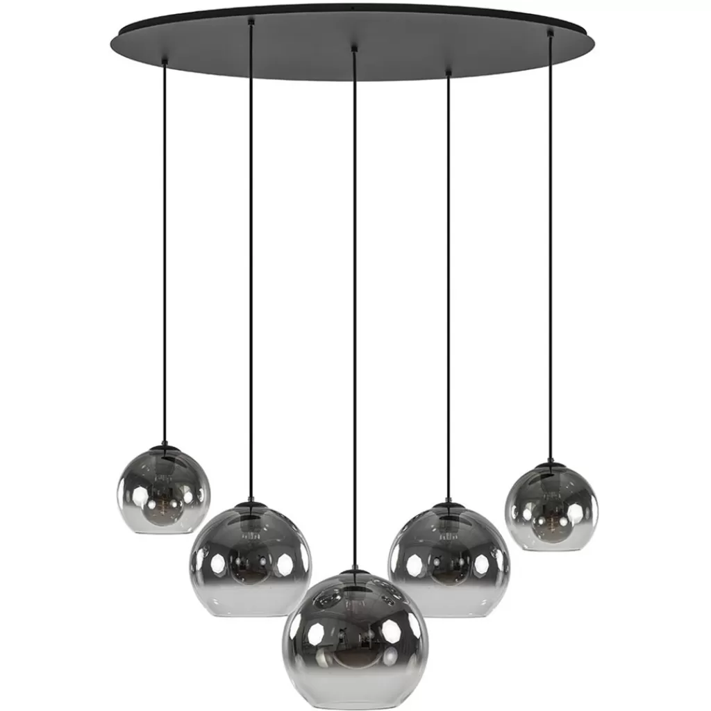 5-Lichts hanglamp ovaal mat zwart met titanium glas>Straluma Fashion