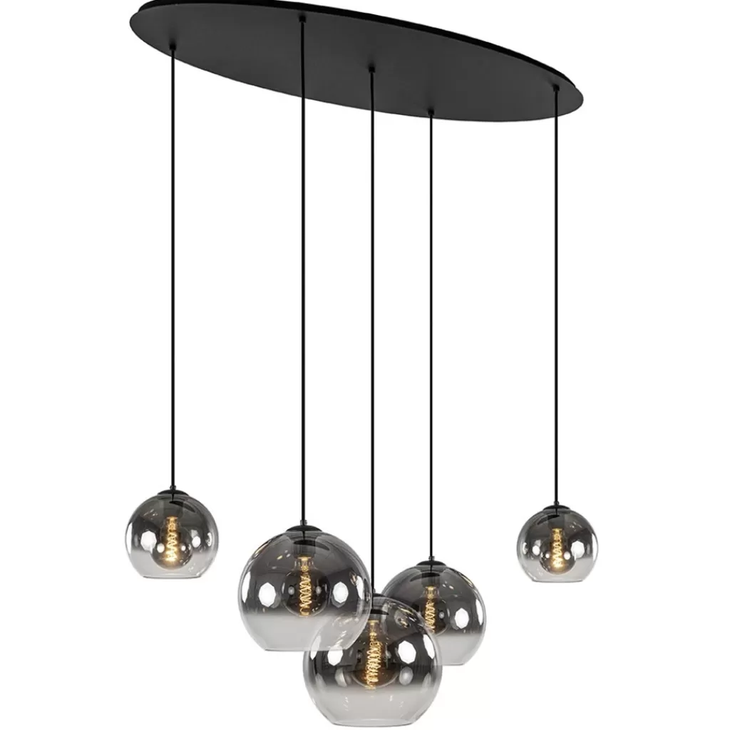 5-Lichts hanglamp ovaal mat zwart met titanium glas>Straluma Fashion