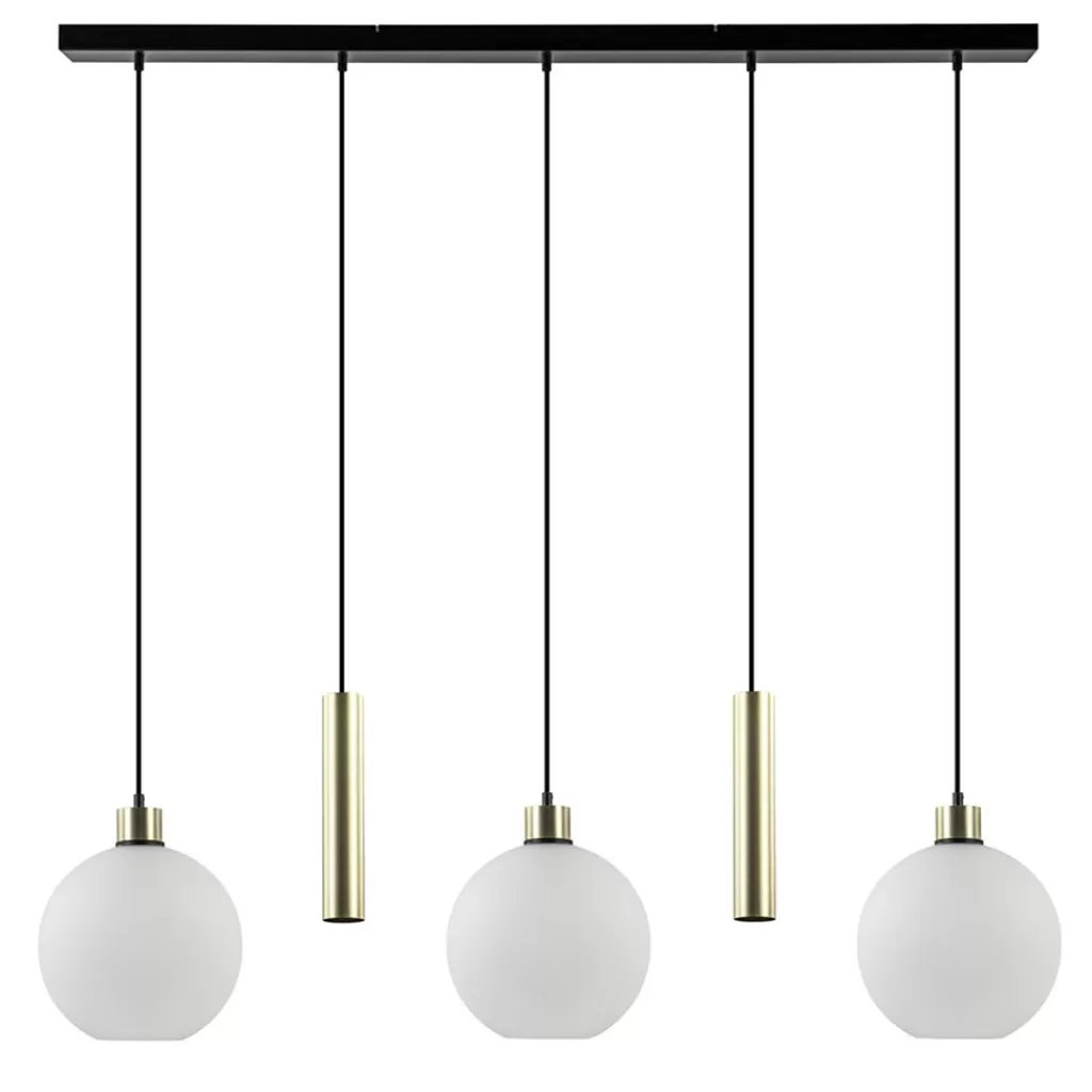 5-Lichts hanglamp zwart-goud met opaal glas>Straluma Fashion