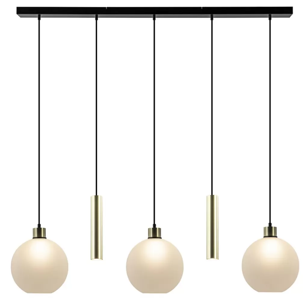 5-Lichts hanglamp zwart-goud met opaal glas>Straluma Fashion