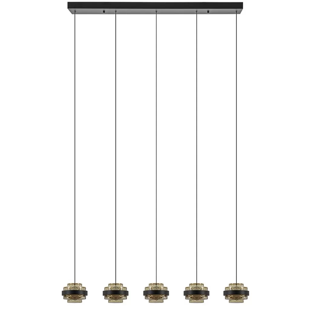 5-Lichts LED eettafelhanglamp zwart met champagne glas>Straluma Best Sale