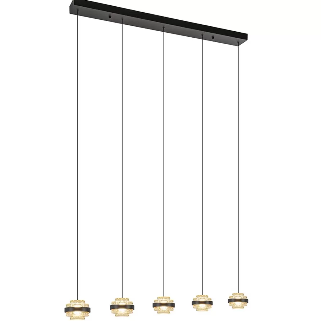 5-Lichts LED eettafelhanglamp zwart met champagne glas>Straluma Best Sale