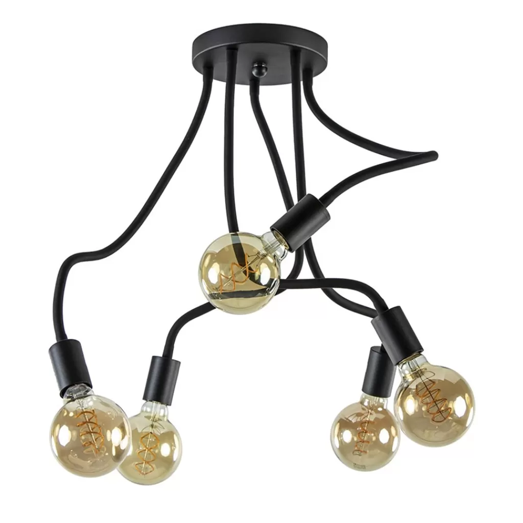 5-Lichts plafondlamp mat zwart met flexibele armen>Straluma Fashion