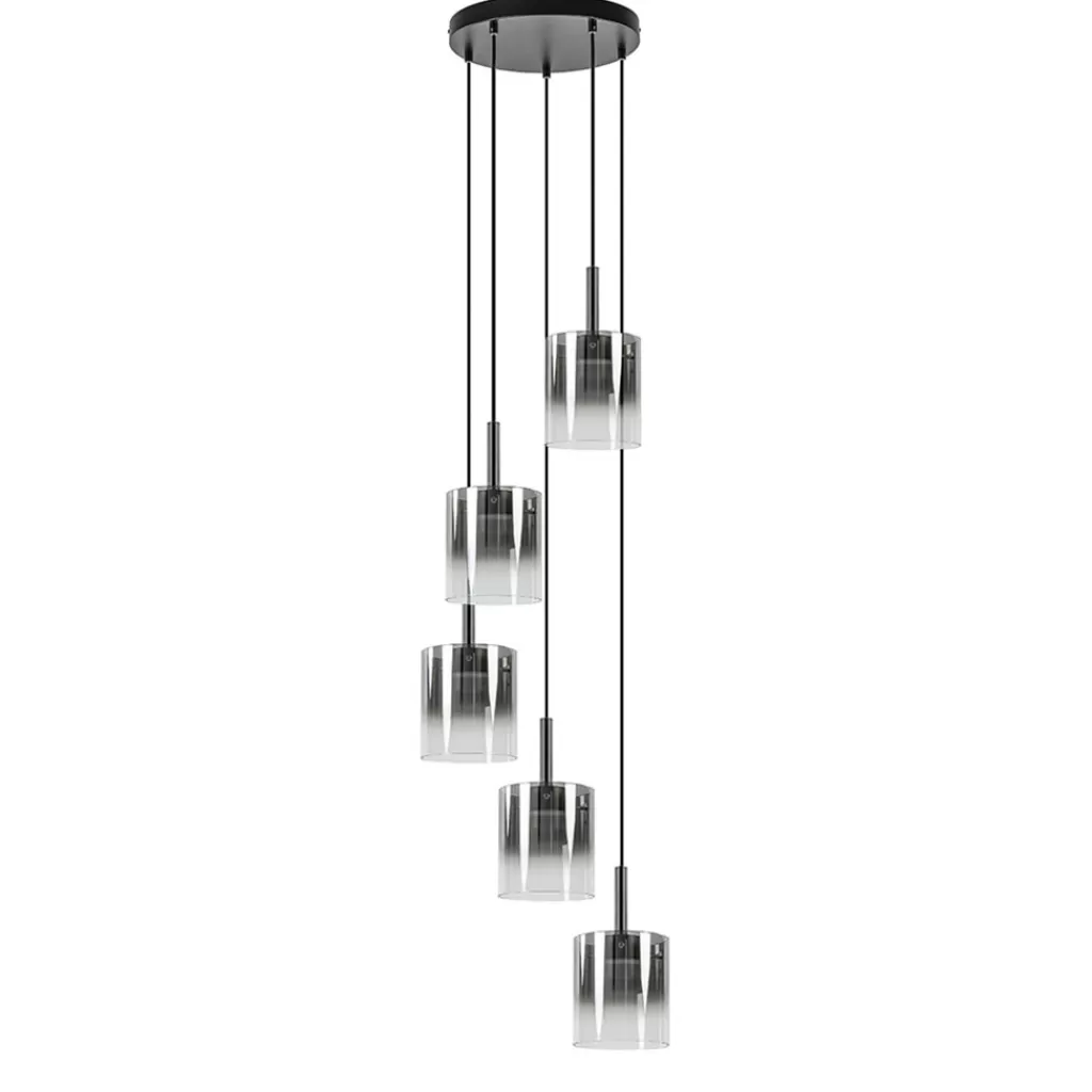 5-Lichts ronde hanglamp zwart met titanium/helder glas>Straluma Clearance