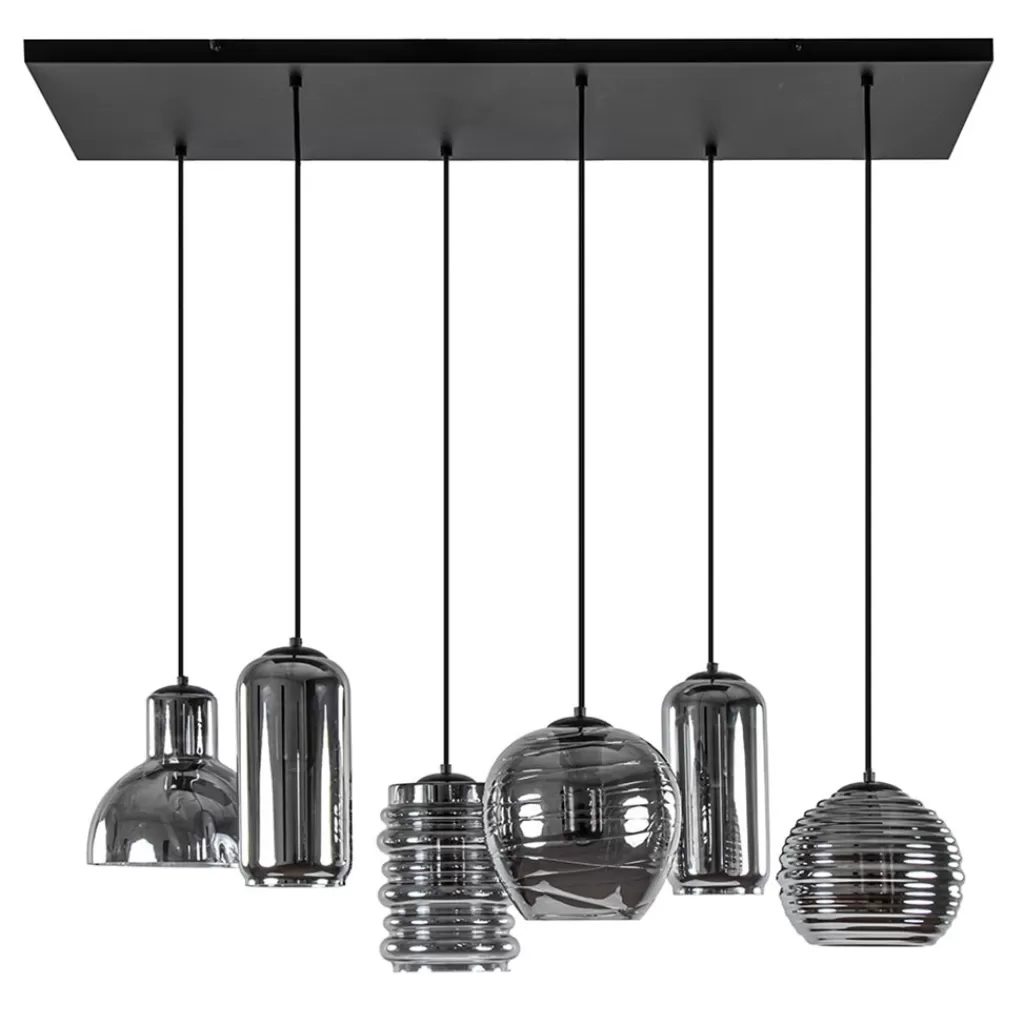 6-Lichts eettafelhanglamp met smoke/titanium glas>Straluma Fashion