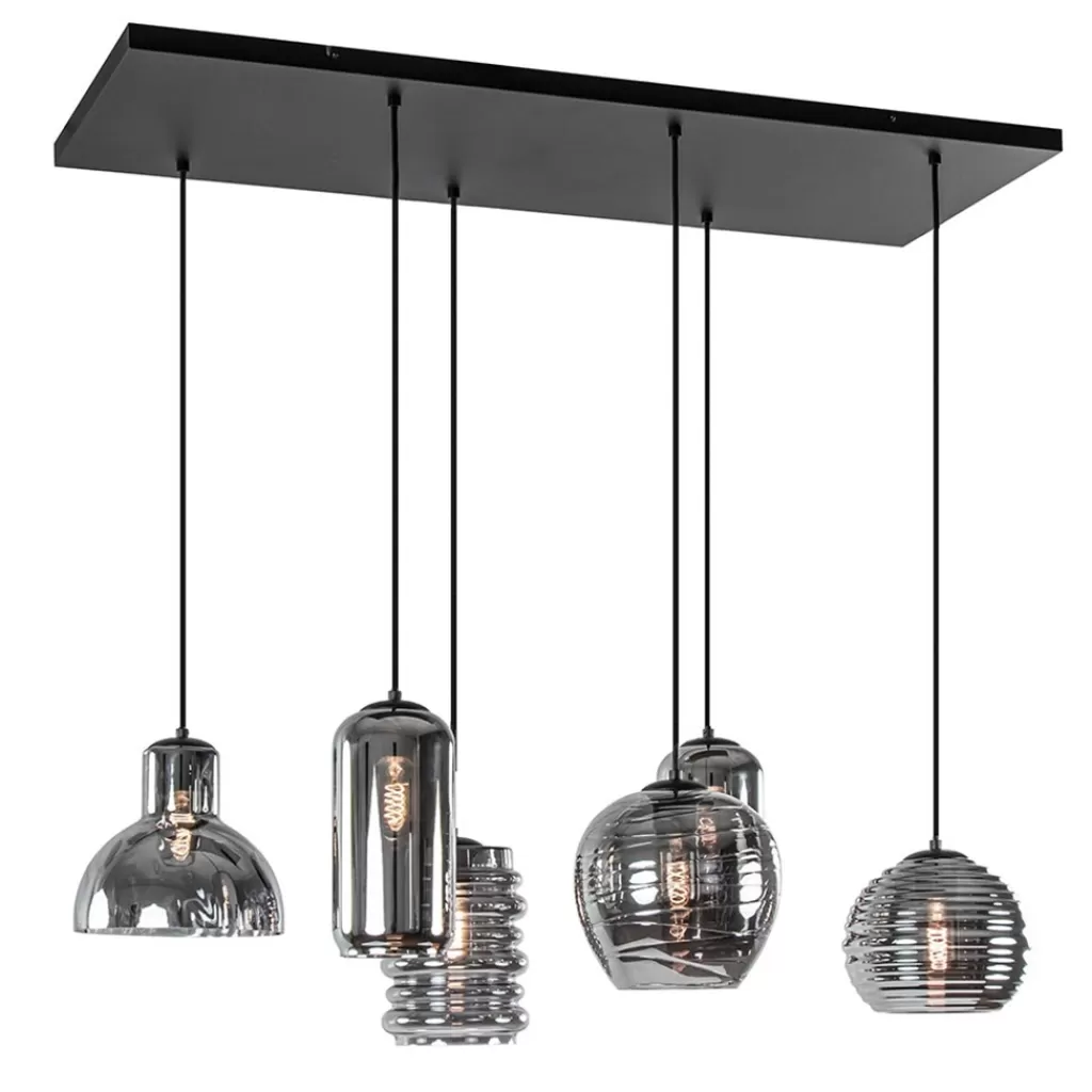 6-Lichts eettafelhanglamp met smoke/titanium glas>Straluma Fashion