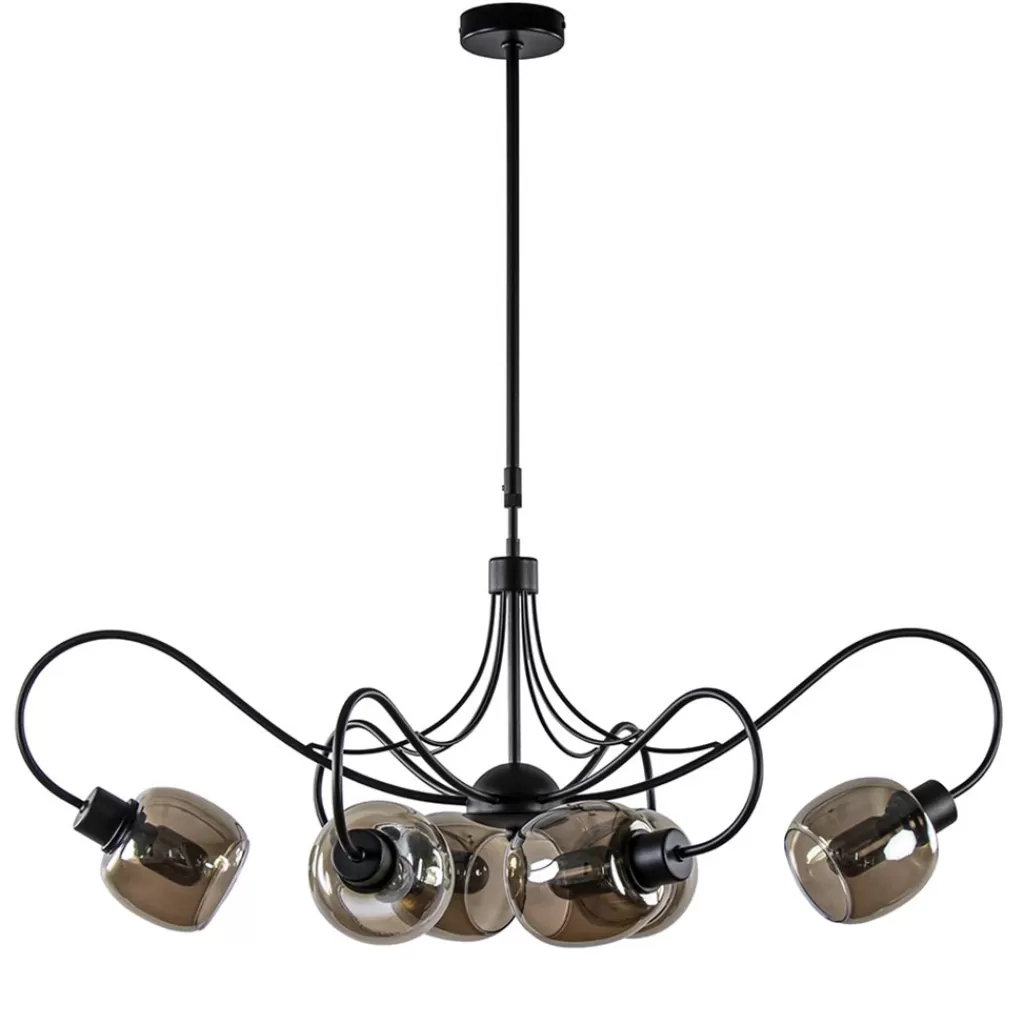 6-Lichts hanglamp mat zwart met smoke glazen kappen>Straluma Cheap