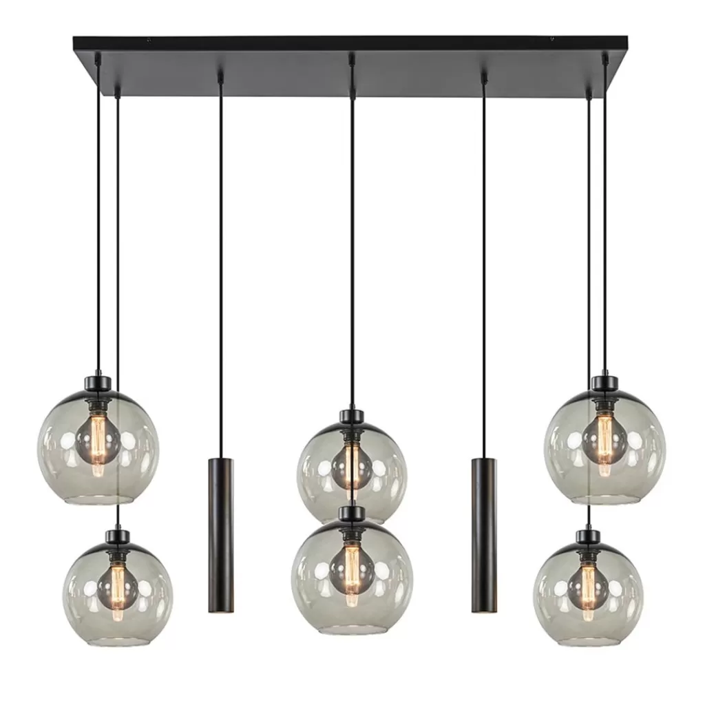 8-Lichts eettafelhanglamp smoke glas + GU10 spots>Straluma Online