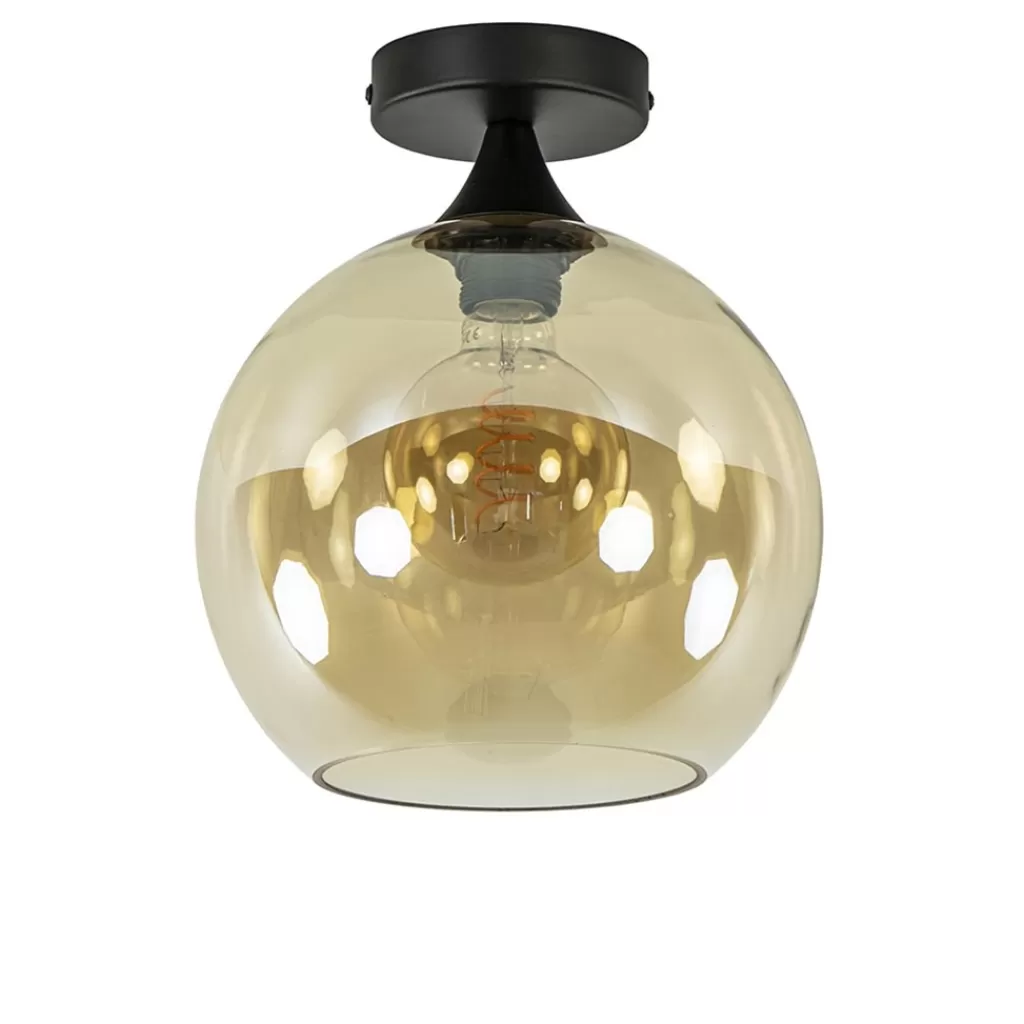 Amber glazen plafondlamp 25 cm met zwart>Straluma Outlet