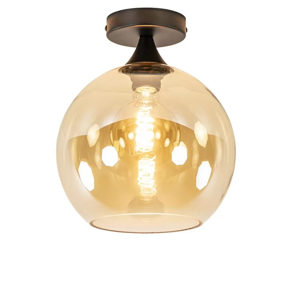 Amber glazen plafondlamp 25 cm met zwart>Straluma Outlet