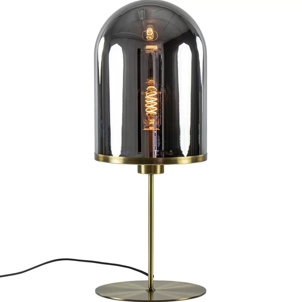 Antiek bronzen tafellamp Maverick met smoke glas groot>Straluma Outlet