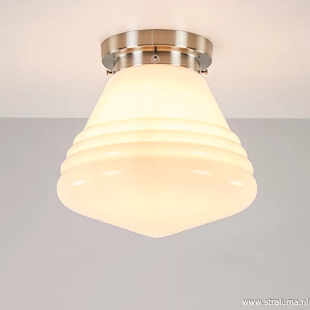 Art Deco plafondlamp staal met wit gl.>Straluma Cheap