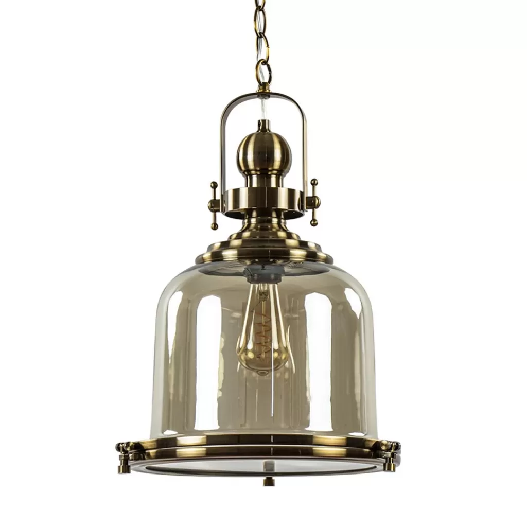 Bronzen scheepslamp met amber glas 33 cm>Straluma Outlet