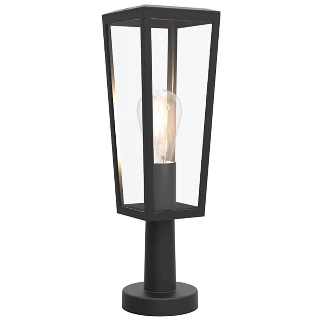 Buitenlamp lantaarn op voet zwart met helder glas>Straluma Discount