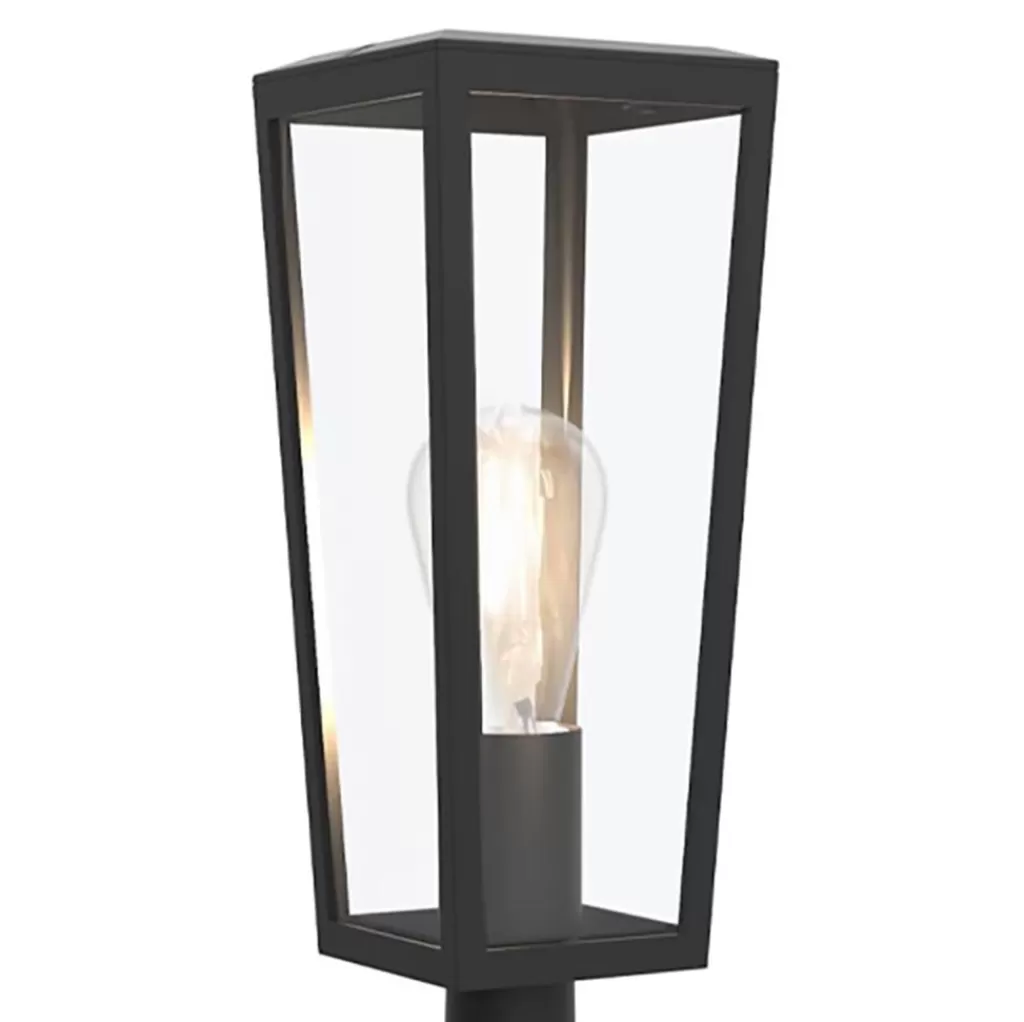 Buitenlamp lantaarn op voet zwart met helder glas>Straluma Discount