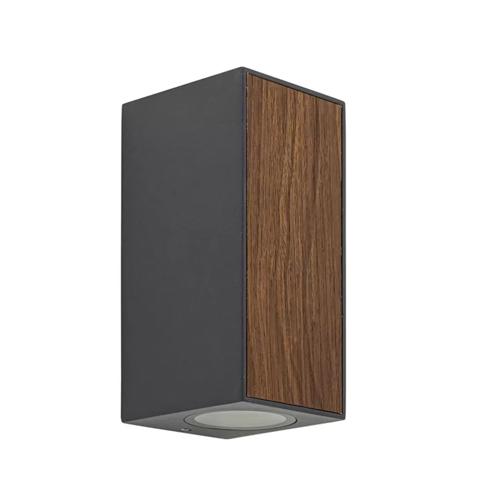 Buitenlamp up+down GU10 donker grijs/hout>Straluma Outlet