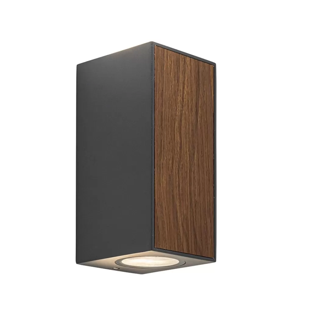 Buitenlamp up+down GU10 donker grijs/hout>Straluma Outlet