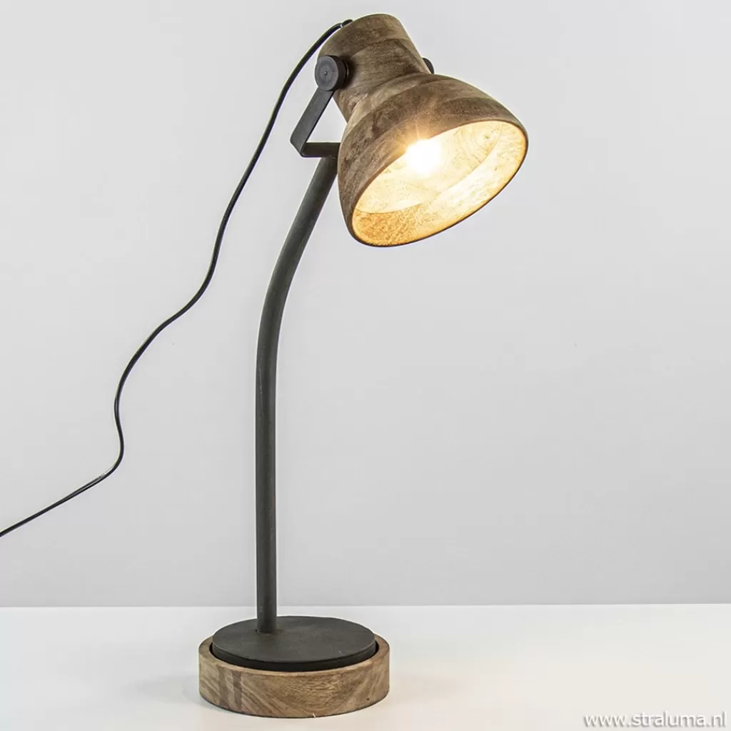 Bureaulamp Imbert mat zwart metaal met hout>Straluma Sale