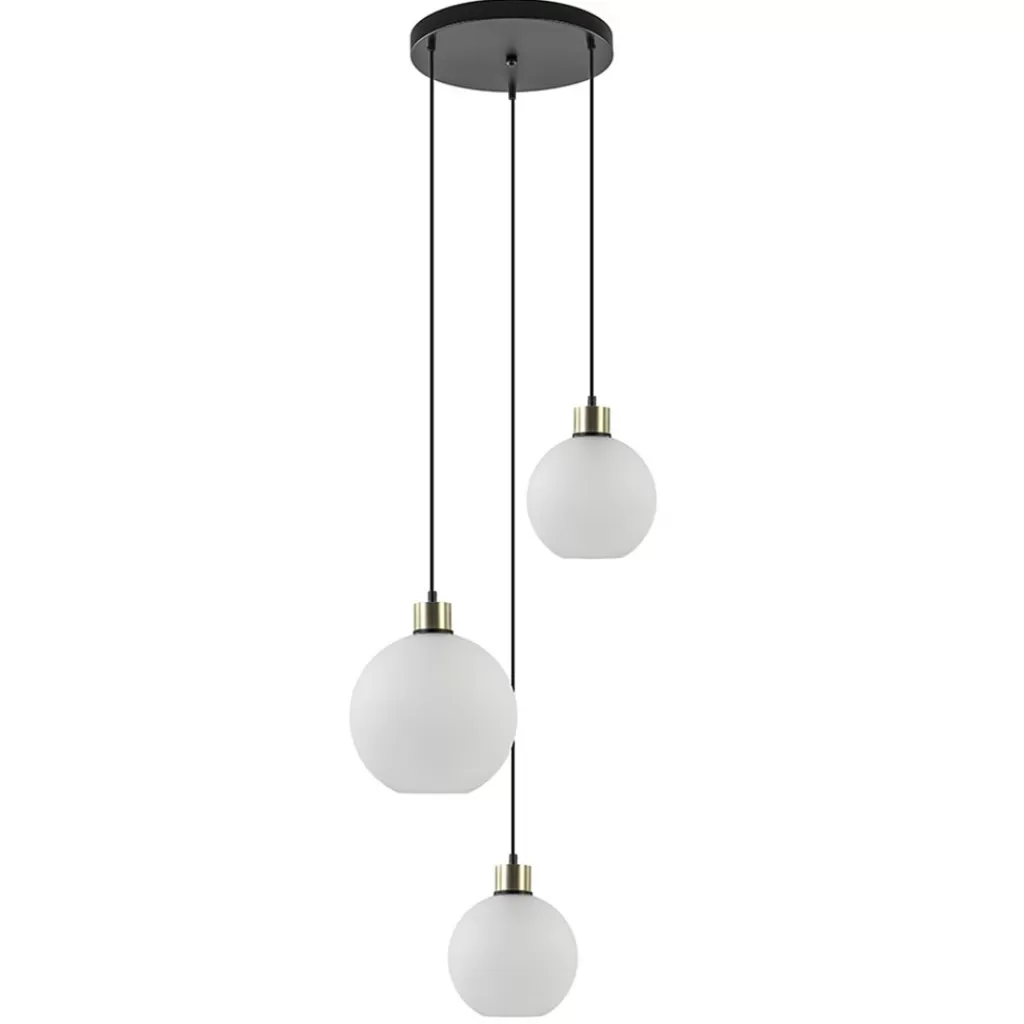 Chique 3-lichts hanglamp rond zwart-goud + opaal glas>Straluma Sale