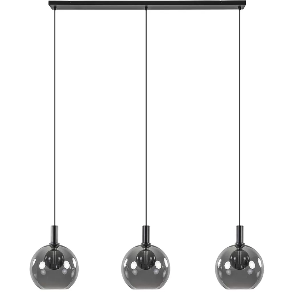 Chique 3-lichts hanglamp zwart met smoke glazen bollen>Straluma New